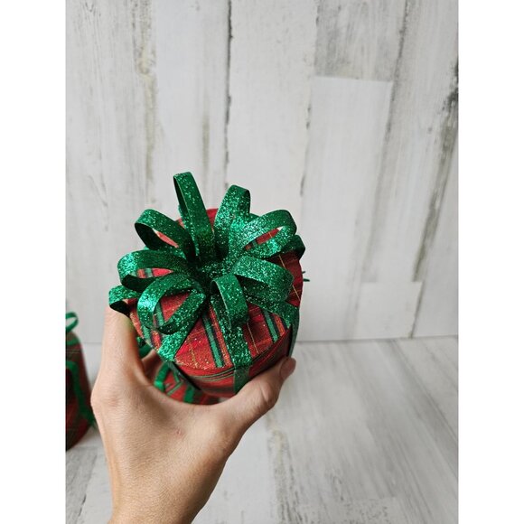 Pier 1 glitter metal present RARE retired Xmas decor vintage retired plaid green - Picture 11 of 13